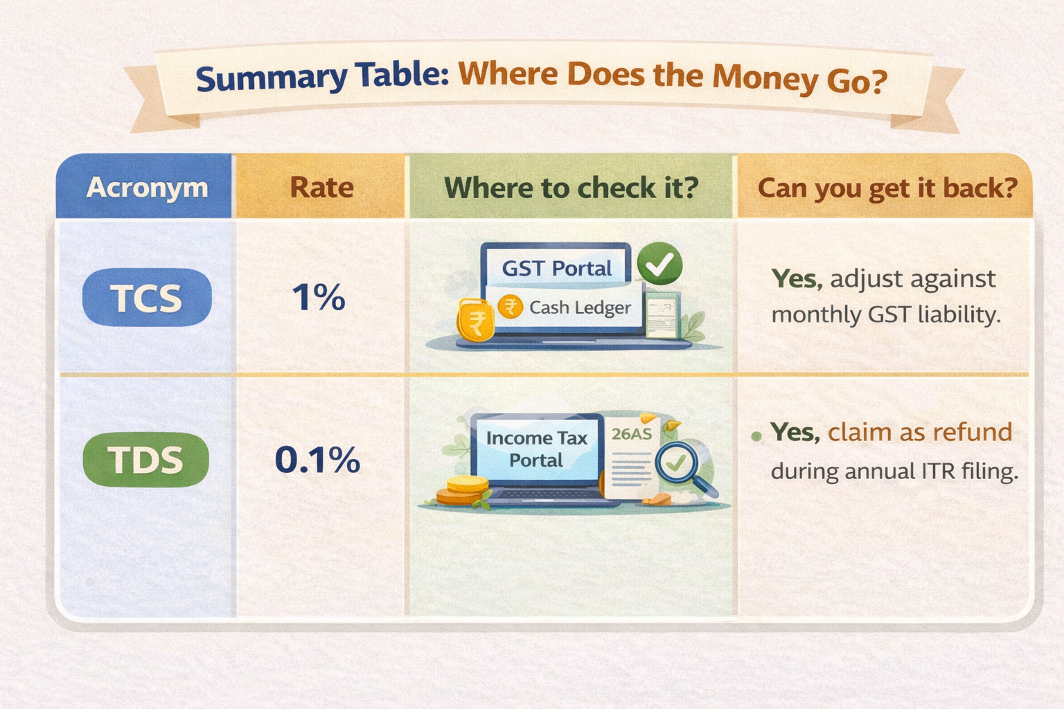 Where does TCS and TDS go
