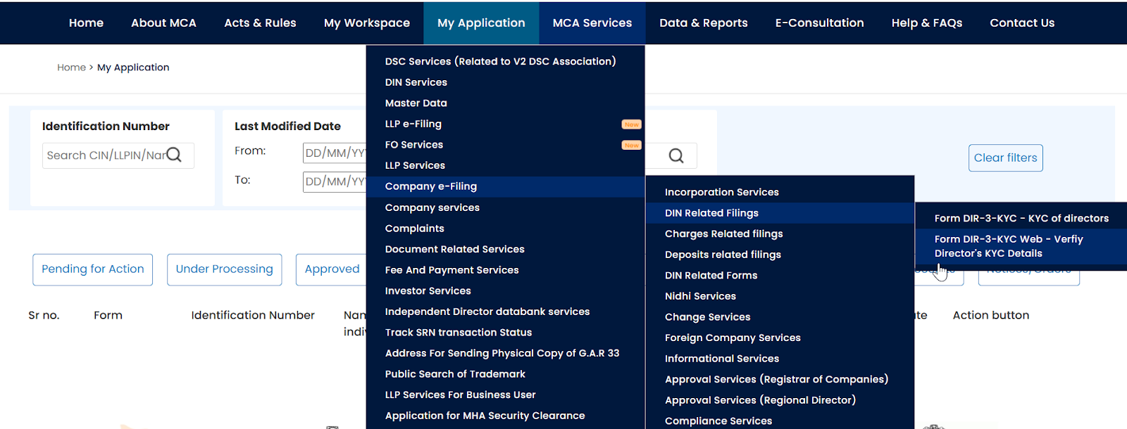 DIR-3 KYC Web page on MCA portal